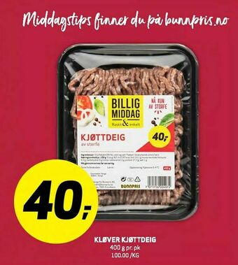 Bunnpris Kløver kjøttdeig tilbud