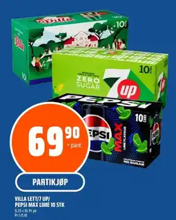 Coop Obs Villa Lett/7 Up/ Pepsi max lime 10 stk tilbud