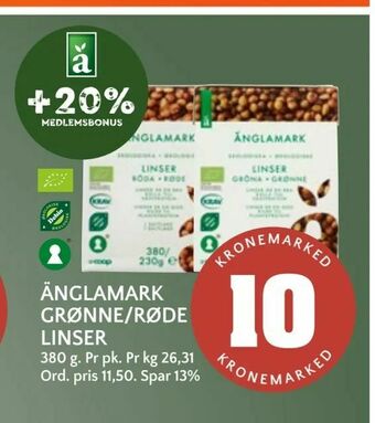 Coop Mega Änglamark grønne/røde linser tilbud