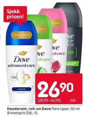Rusta Deodorant, roll-on Dove tilbud