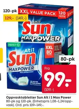 Rusta Oppvasktabletter Sun Alt i 1 Max Power tilbud
