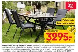 Rusta Bord Florens 140 cm + 4 stoler Madrid, Medlemspris tilbud