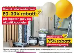 Rusta Tapeter, gulv, akustikkpaneler og Nyans veggmaling tilbud