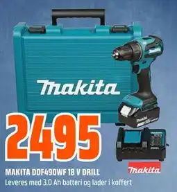 Obs Bygg MAKITA DDF490WF 18 V DRILL tilbud
