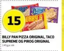 Bunnpris Billy pan pizza original, taco supreme og pirog original tilbud
