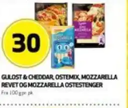 Bunnpris Gulost & cheddar, ostemix, mozzarella revet og mozzarella ostestenger tilbud