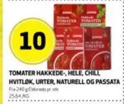 Bunnpris Tomater hakkede-, hele, chili, hvitløk, urter, naturell og passata tilbud