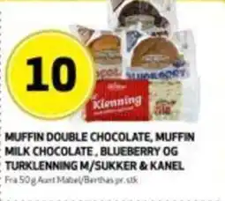 Bunnpris Muffin double chocolate, muffin milk chocolate, blueberry og turklenning m/sukker & kanel tilbud