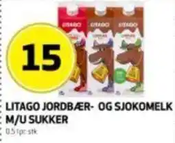 Bunnpris Litago jordbær- og sjokomelk m/u sukker tilbud