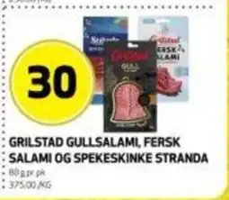 Bunnpris Grilstad gullsalami, fersk salami og spekeskinke stranda tilbud