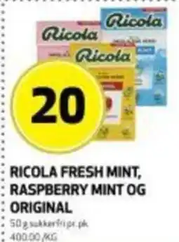 Bunnpris Ricola fresh mint, raspberry mint og original tilbud