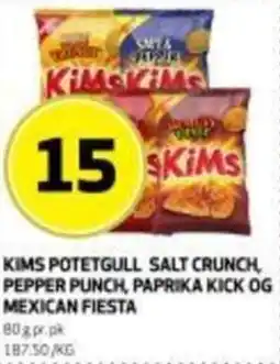 Bunnpris Kims potetgull salt crunch, pepper punch, paprika kick og tilbud