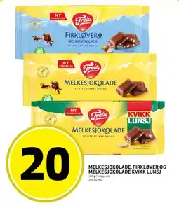 Bunnpris Melkesjokolade, firkløver og melkesjokolade kvikk lunsj tilbud