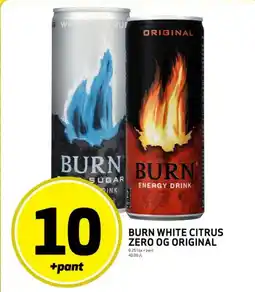 Bunnpris Burn white citrus zero og original tilbud