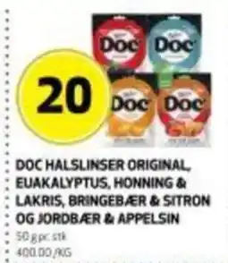 Bunnpris Doc halslinser original euakalyptus, honning & lakris, bringeber & sitron og jordbær & appelsin tilbud
