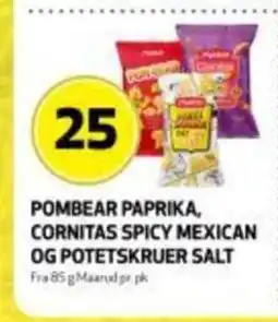 Bunnpris Pombear paprika, cornitas spicy mexican tilbud