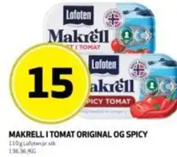 Bunnpris Makrelli tomat original og spicy tilbud
