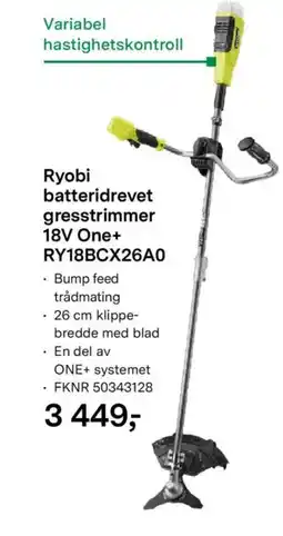 Felleskjøpet Ryobi batteridrevet gresstrimmer 18v one+ ry18bcx26a0 tilbud
