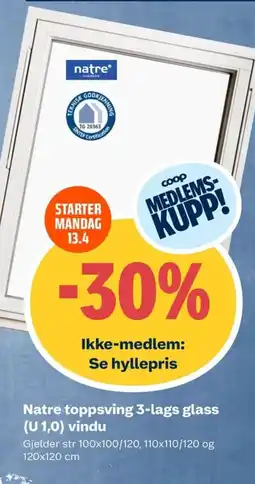 Coop Obs Natre toppsving 3-lags glass (U 1,0) vindu tilbud