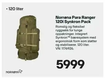 XXL Sport Norrøna Para Ranger 120l Synkron Pack tilbud