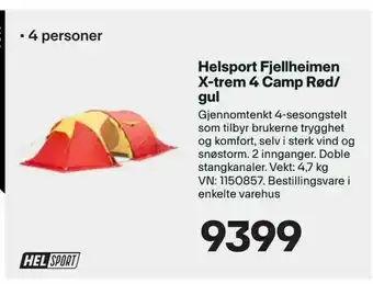 XXL Sport Helsport Fjellheimen X-trem 4 Camp Rød/ gul tilbud