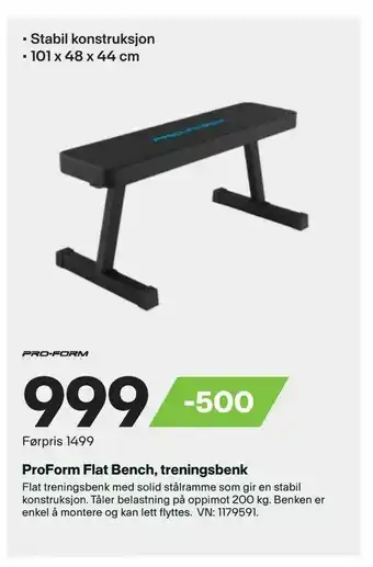 XXL Sport ProForm Flat Bench, treningsbenk tilbud
