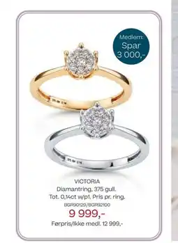 Bjørklund Victoria diamantring, 375 gull. tilbud