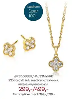 Bjørklund Øredobber/halssmykke 925 forgylt sølv med cubic zirkonia. tilbud