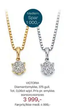 Bjørklund Victoria diamantsmykke, 375 gull. tot. 0,06ct w/p1. pris pr. smykke. tilbud