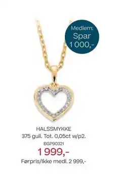 Bjørklund Halssmykke 375 gull. tot. 0,05ct w/p2. tilbud