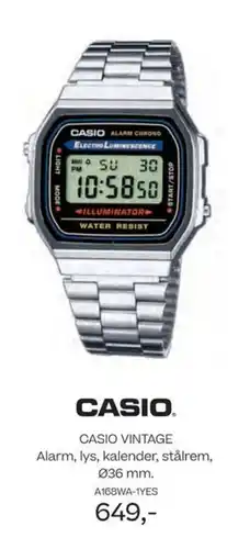 Bjørklund Casio casio vintage alarm, lys, kalender, stålrem, 036 mm. tilbud
