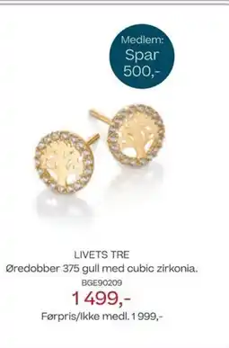 Bjørklund Livets tre øredobber 375 gull med cubic zirkonia. tilbud