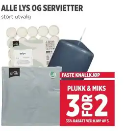 Meny Alle lys og servietter tilbud