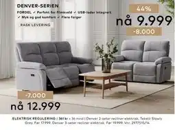 Skeidar Denver 2-seter recliner elektrisk tilbud