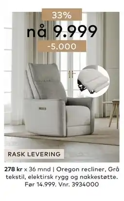 Skeidar Oregon recliner tilbud