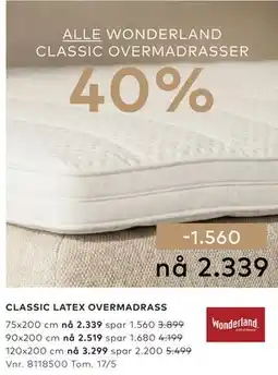 Skeidar ALLE WONDERLAND CLASSIC OVERMADRASSER tilbud