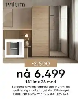 Skeidar Bergamo skyvedørsgarderobe 140 cm tilbud