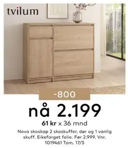 Skeidar Nova skoskap 2 skoskuffer tilbud