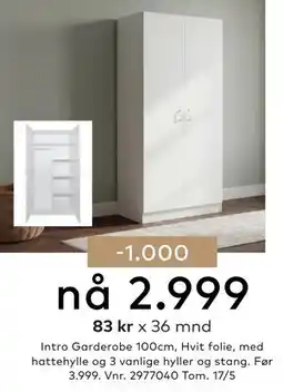 Skeidar Intro Garderobe 100cm tilbud