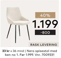 Skeidar Nero spisestol med ben no 1 tilbud