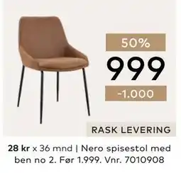 Skeidar Nero spisestol med ben no 2 tilbud