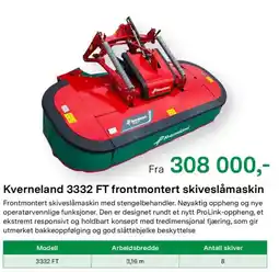 Felleskjøpet Kverneland 3332 FT frontmontert skiveslåmaskin tilbud