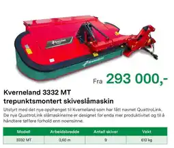 Felleskjøpet Kverneland 3332 MT trepunktsmontert skiveslåmaskin tilbud