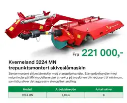 Felleskjøpet Kverneland 3224 MN trepunktsmontert skiveslåmaskin tilbud