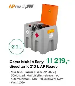 Felleskjøpet Cemo Mobile Easy dieseltank 210 L AP Ready tilbud