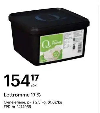 Storcash Q-meieriene Lettrømme 17% tilbud