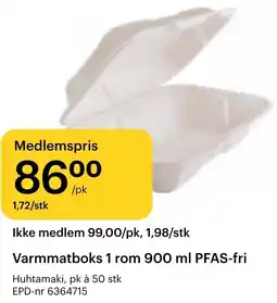 Storcash Varmmatboks 1 rom PFAS-fri tilbud