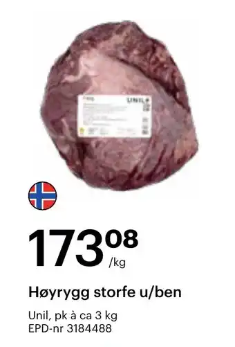 Høyrygg storfe u/ben