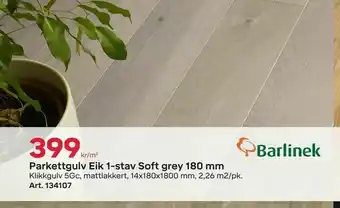 Byggmax Parkettgulv Eik 1-stav Soft grey 180 mm tilbud