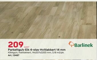 Byggmax Parkettgulv Eik 4-stav Hvitlakkert 14 mm tilbud